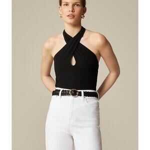 J Crew Stretch Cotton Halter Top S Black NWT Tank Blouse Twist CO088 J.Crew